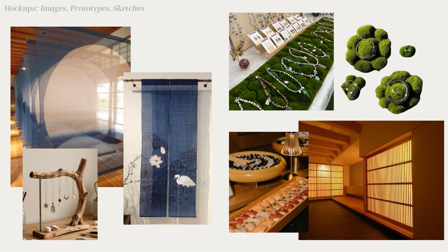 In The Fields Studios campaign moodboard combining jewellery, indigo textiles and Japanese interiors