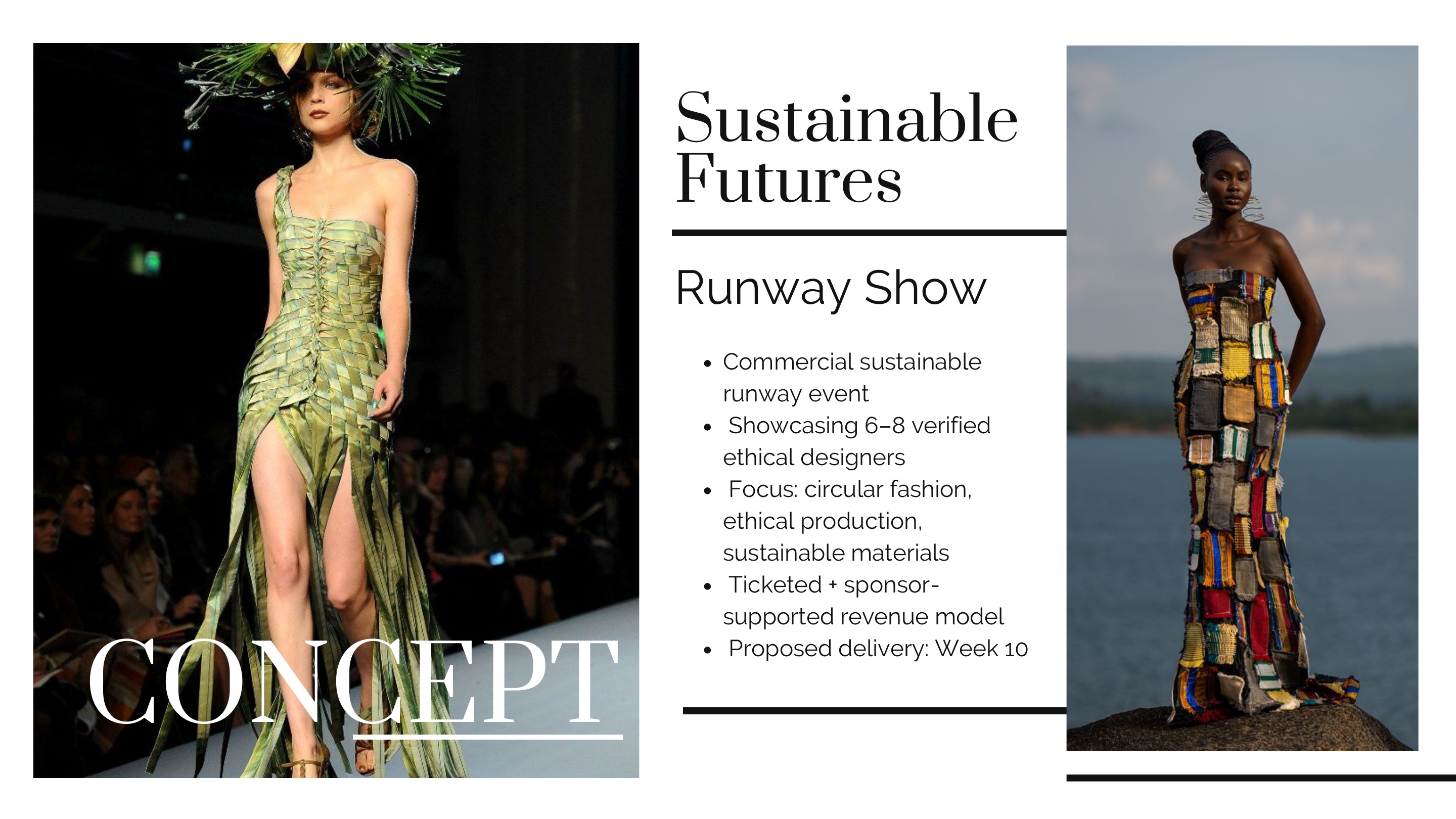Sustainable Futures Runway concept presentation page